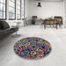 Round Machine Washable Industrial Modern Charcoal Black Rug in a Office, wshurb1277