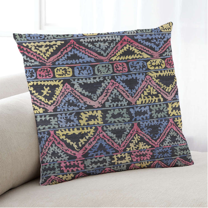 Lifestyle Image of Mid-Century Modern Urban Square Charcoal Black Throw Pillow, 18 inch by 18 inch, pwurb1277