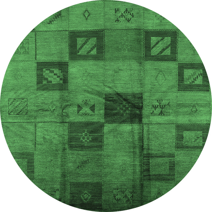 Round Machine Washable Persian Emerald Green Bohemian Area Rugs, wshurb1278emgrn