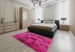 Mid-Century Modern Deep Pink Persian Rug in a Bedroom, urb1278