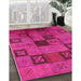 Mid-Century Modern Deep Pink Persian Rug in Family Room, urb1278