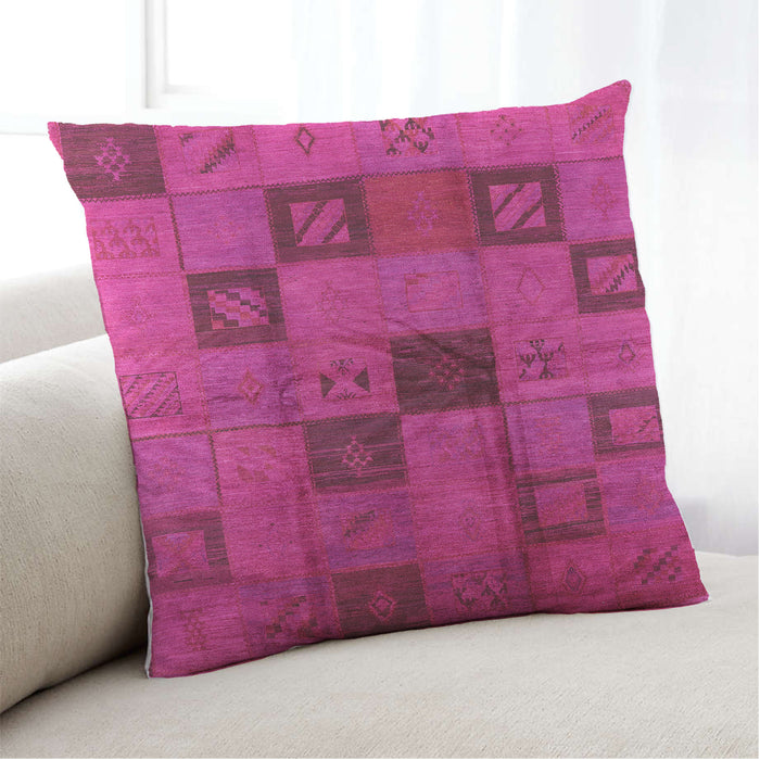 Lifestyle Image of Mid-Century Modern Urban Square Deep Pink Throw Pillow, 18 inch by 18 inch, pwurb1278