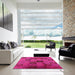 Square Mid-Century Modern Deep Pink Persian Rug in a Living Room, urb1278