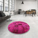 Round Mid-Century Modern Deep Pink Persian Rug in a Office, urb1278