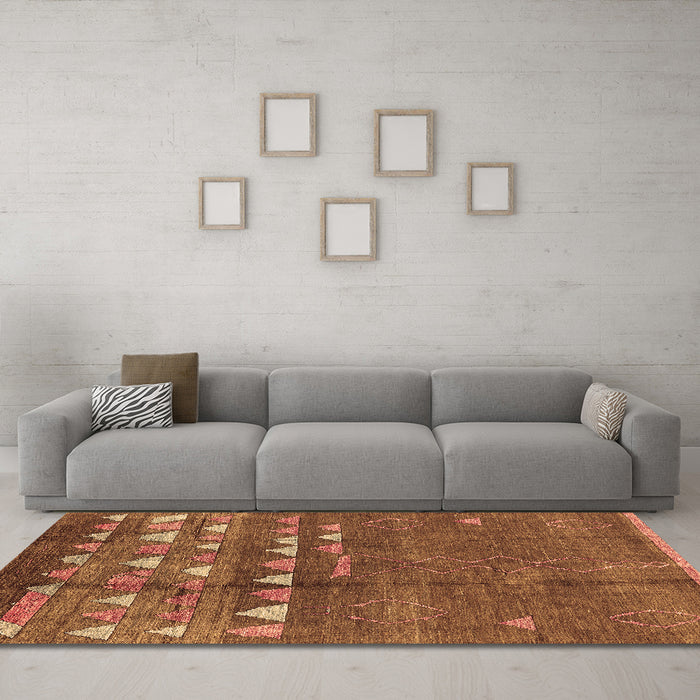 Machine Washable Solid Brown Modern Rug in a Living Room,, wshurb1279brn
