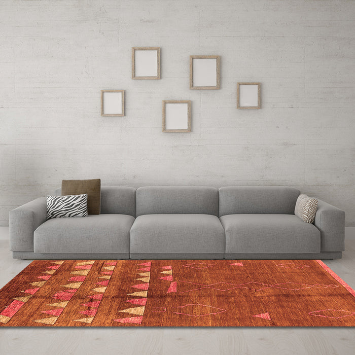 Machine Washable Solid Orange Modern Area Rugs in a Living Room, wshurb1279org