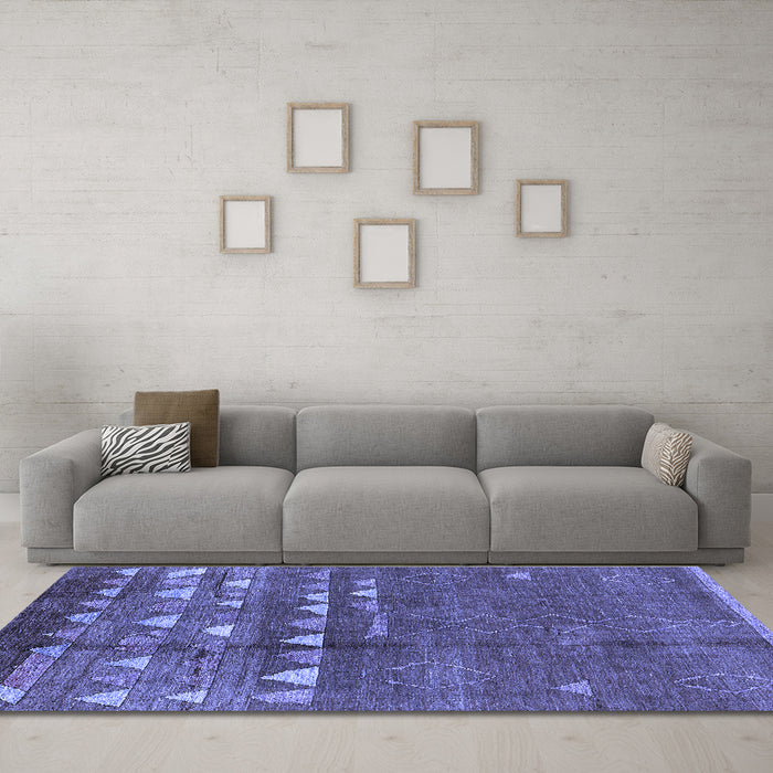 Machine Washable Solid Blue Modern Rug in a Living Room, wshurb1279blu