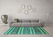 Machine Washable Solid Turquoise Modern Area Rugs in a Living Room,, wshurb1280turq