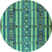 Round Machine Washable Solid Turquoise Modern Area Rugs, wshurb1280turq