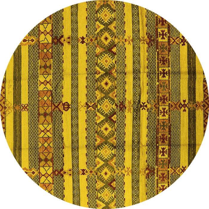 Round Machine Washable Solid Yellow Modern Rug, wshurb1280yw