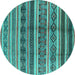 Round Machine Washable Solid Turquoise Modern Area Rugs, wshurb1281turq