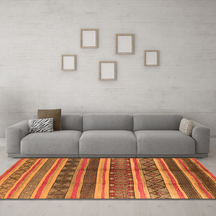 Machine Washable Solid Orange Modern Area Rugs in a Living Room, wshurb1281org