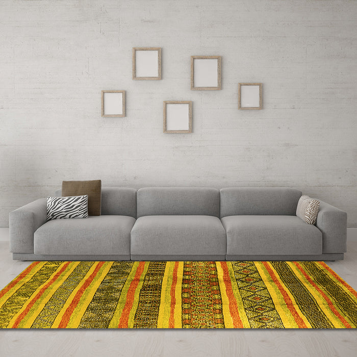 Machine Washable Solid Yellow Modern Rug in a Living Room, wshurb1281yw