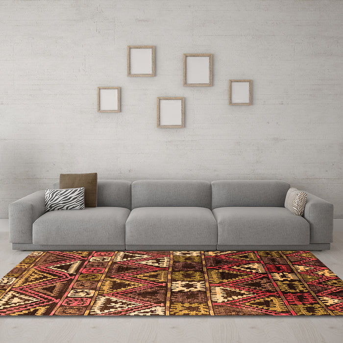Machine Washable Solid Orange Modern Area Rugs in a Living Room, wshurb1282org