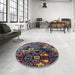 Round Machine Washable Industrial Modern Burgundy Brown Rug in a Office, wshurb1282