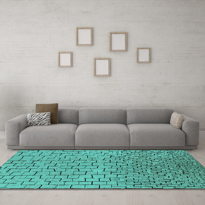 Machine Washable Solid Turquoise Modern Area Rugs in a Living Room,, wshurb1283turq