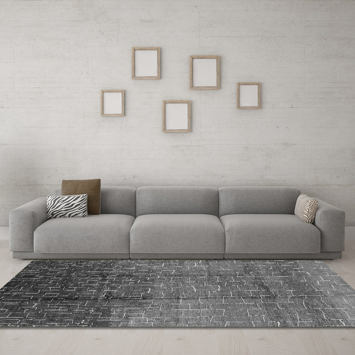 Machine Washable Solid Gray Modern Rug in a Living Room,, wshurb1284gry