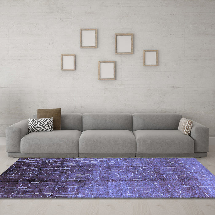 Machine Washable Solid Blue Modern Rug in a Living Room, wshurb1284blu