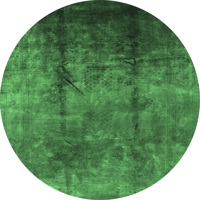 Round Oriental Emerald Green Industrial Rug, urb1285emgrn