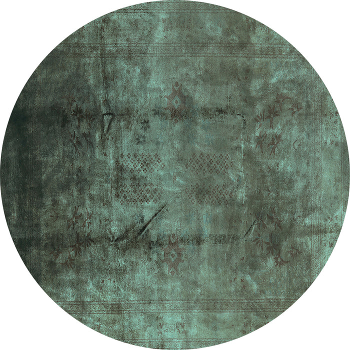 Round Machine Washable Oriental Turquoise Industrial Area Rugs, wshurb1285turq