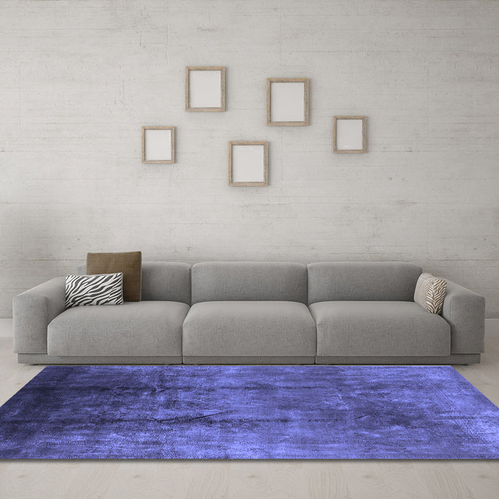 Machine Washable Oriental Blue Industrial Rug in a Living Room, wshurb1285blu