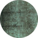 Round Oriental Turquoise Industrial Rug, urb1285turq