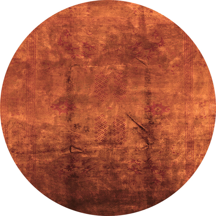 Round Machine Washable Oriental Orange Industrial Area Rugs, wshurb1285org