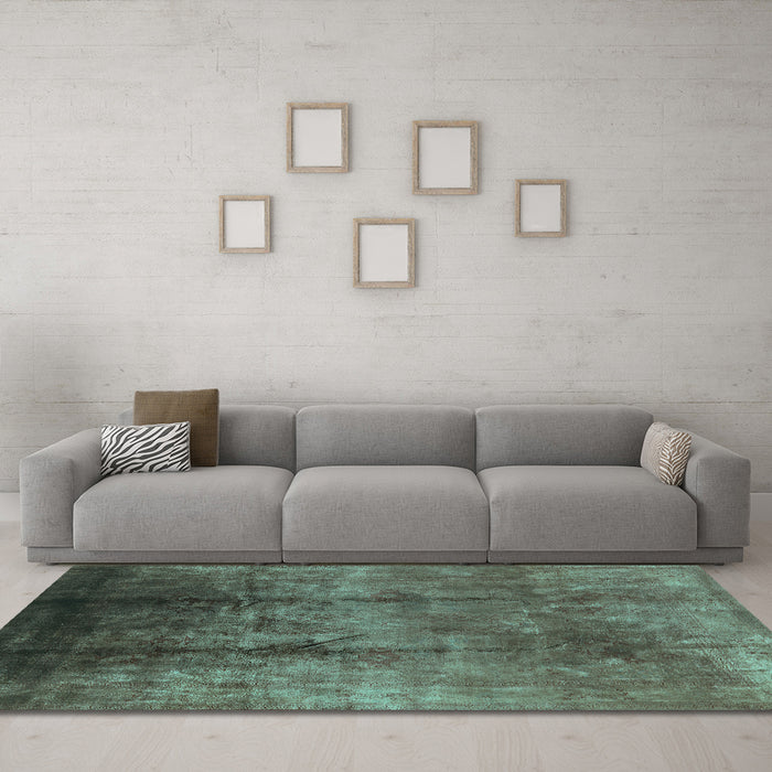 Machine Washable Oriental Turquoise Industrial Area Rugs in a Living Room,, wshurb1285turq