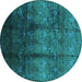 Round Machine Washable Oriental Turquoise Industrial Area Rugs, wshurb1286turq