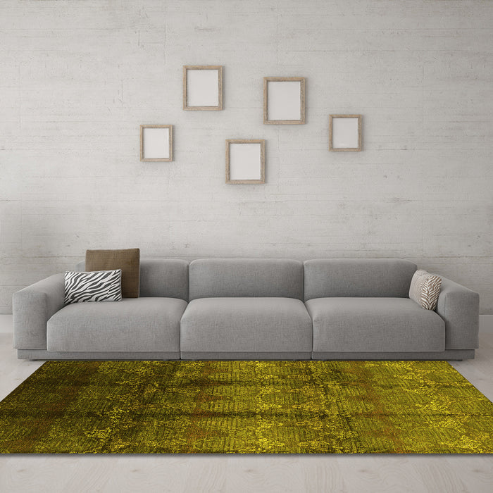 Machine Washable Oriental Yellow Industrial Rug in a Living Room, wshurb1286yw
