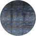 Round Mid-Century Modern Steel Blue Oriental Rug, urb1286