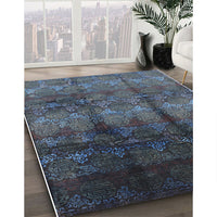 Mid-Century Modern Steel Blue Oriental Rug, urb1286