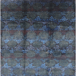 Square Mid-Century Modern Steel Blue Oriental Rug, urb1286