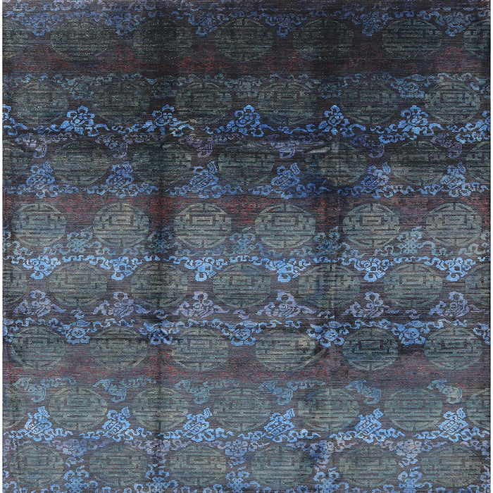 Square Mid-Century Modern Steel Blue Oriental Rug, urb1286
