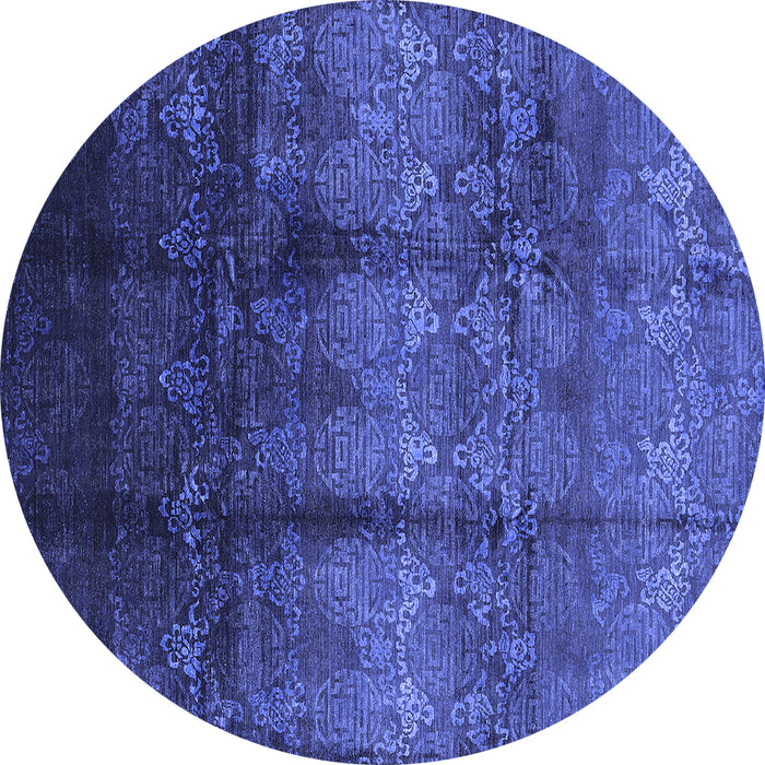 Round Machine Washable Oriental Blue Industrial Rug, wshurb1286blu
