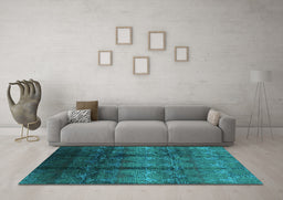 Machine Washable Oriental Turquoise Industrial Area Rugs in a Living Room,, wshurb1286turq