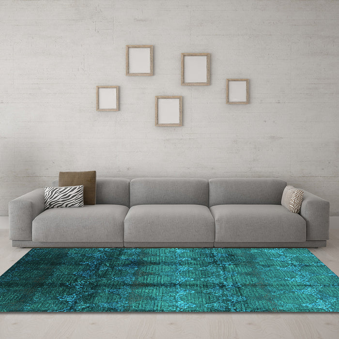Machine Washable Oriental Turquoise Industrial Area Rugs in a Living Room,, wshurb1286turq
