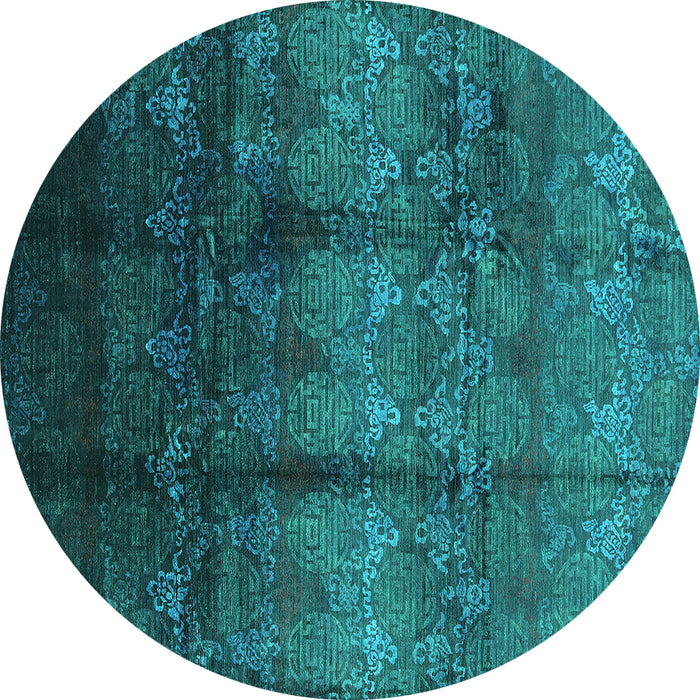 Round Oriental Turquoise Industrial Rug, urb1286turq