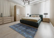 Mid-Century Modern Steel Blue Oriental Rug in a Bedroom, urb1286