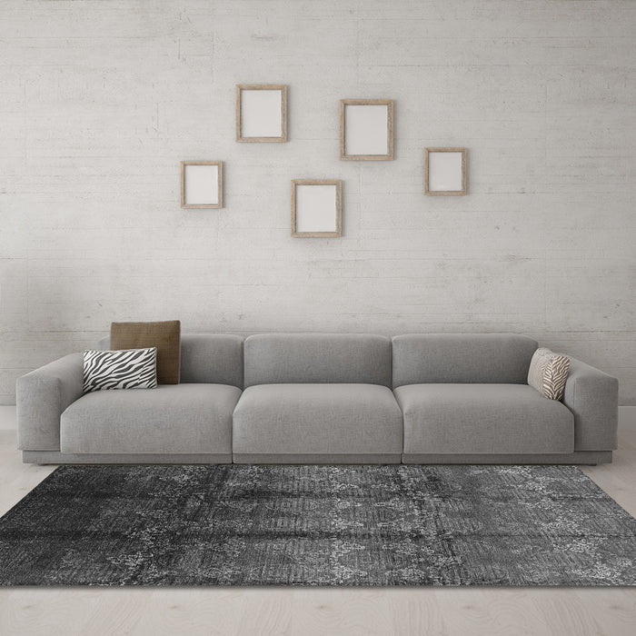 Machine Washable Oriental Gray Industrial Rug in a Living Room,, wshurb1286gry