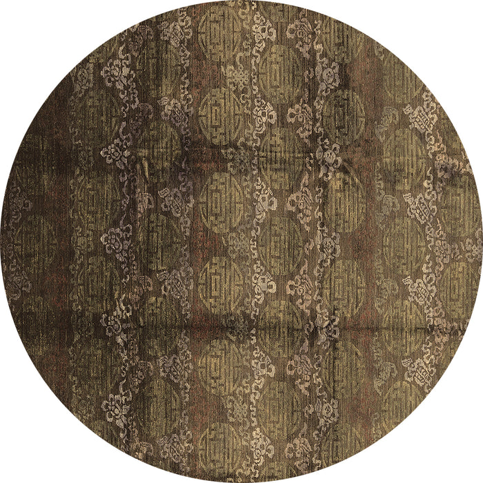 Round Oriental Brown Industrial Rug, urb1286brn