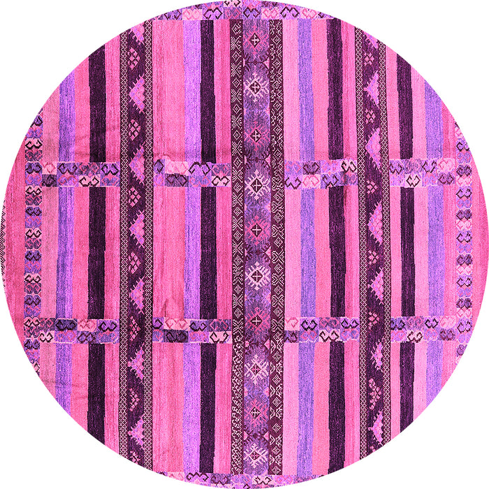 Round Machine Washable Oriental Pink Industrial Rug, wshurb1287pnk