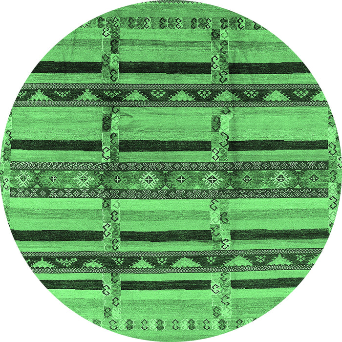 Round Machine Washable Oriental Emerald Green Industrial Area Rugs, wshurb1287emgrn