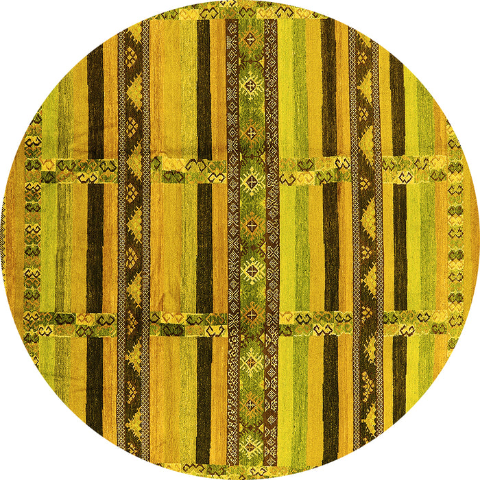 Round Oriental Yellow Industrial Rug, urb1287yw