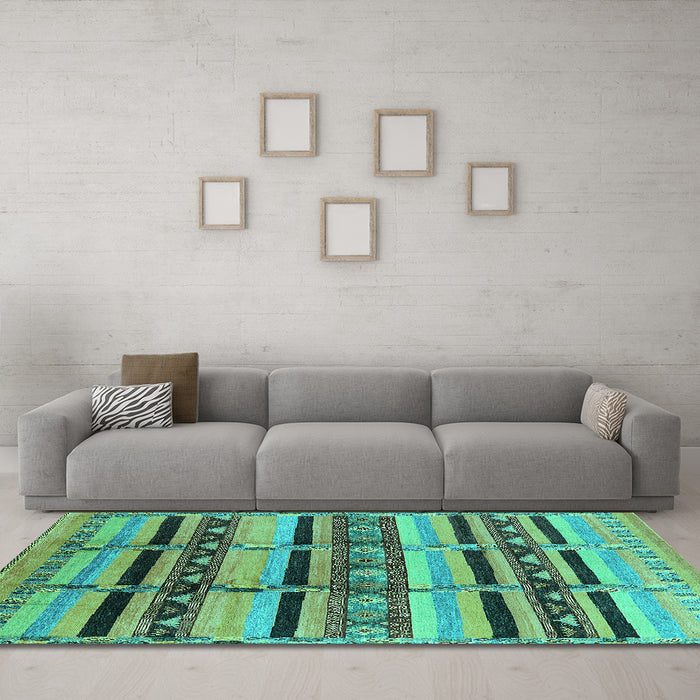 Machine Washable Oriental Turquoise Industrial Area Rugs in a Living Room,, wshurb1287turq