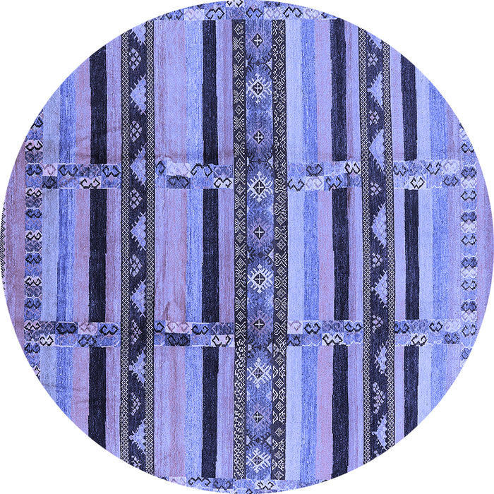 Round Machine Washable Oriental Blue Industrial Rug, wshurb1287blu