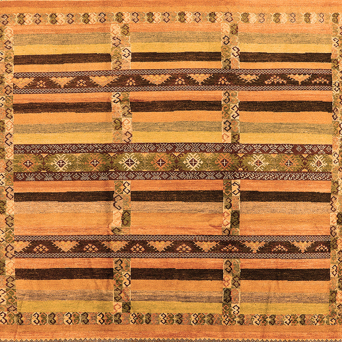 Square Machine Washable Oriental Orange Industrial Area Rugs, wshurb1287org