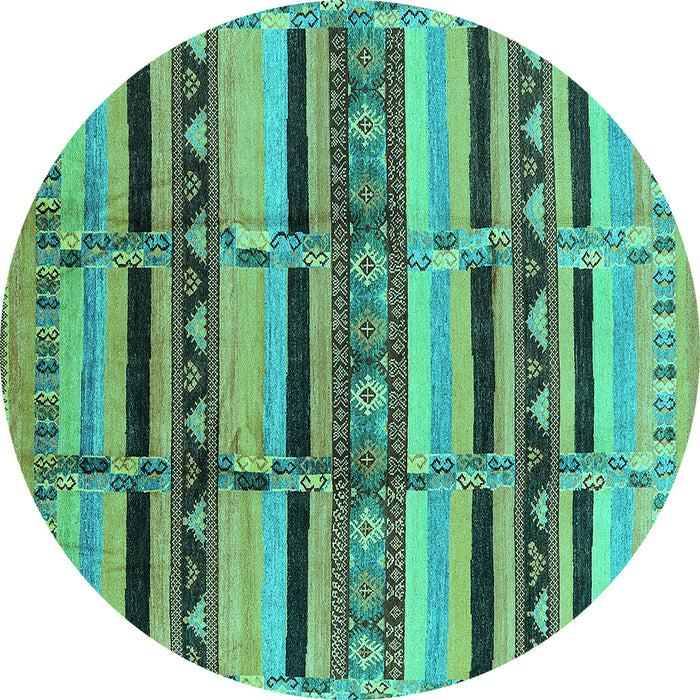 Round Machine Washable Oriental Turquoise Industrial Area Rugs, wshurb1287turq