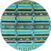 Round Machine Washable Oriental Light Blue Industrial Rug, wshurb1287lblu