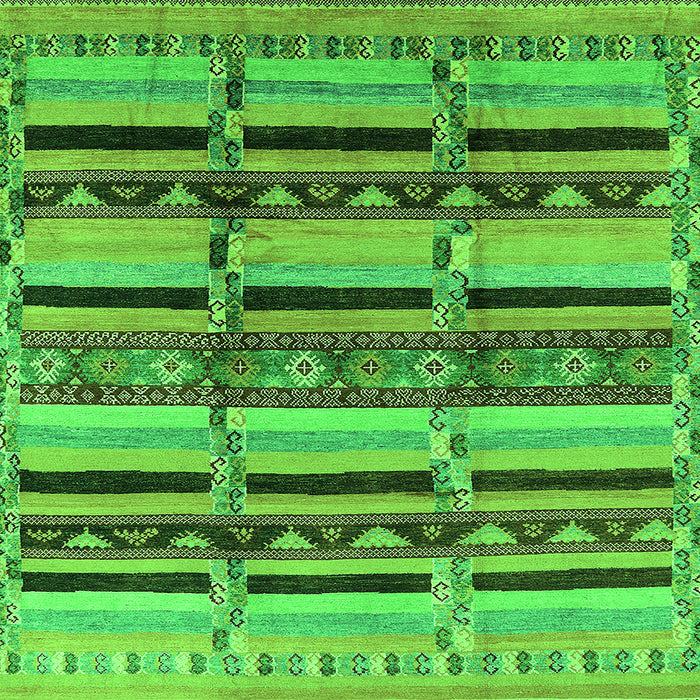 Square Machine Washable Oriental Green Industrial Area Rugs, wshurb1287grn